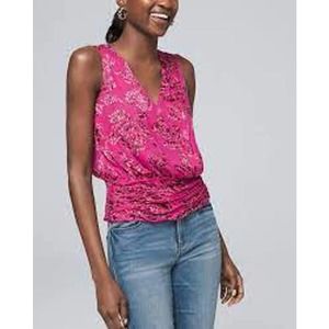 White House Black Market Poppy Stamped Pink Kiss Sleeveless Blouse